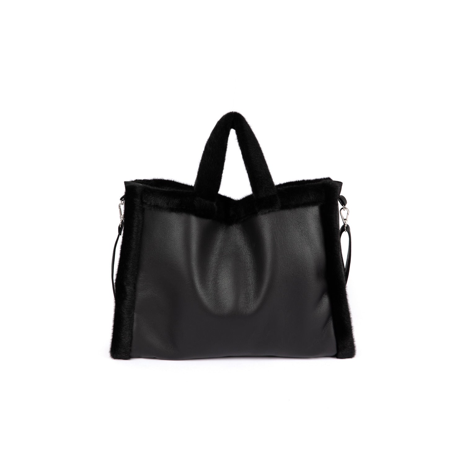 Black vegan leather tote bag on sale