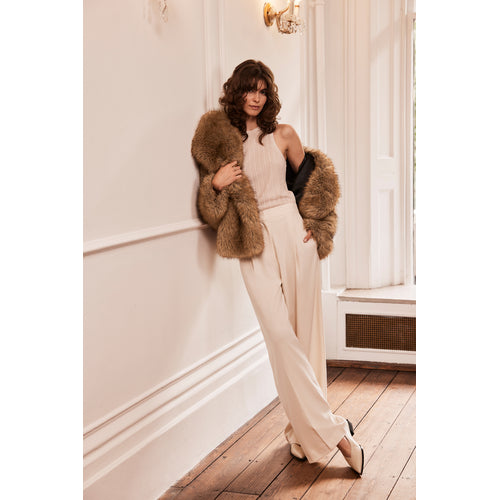 【美品】25SS theory Lush Linen Khloe Jacket Chloe Jacket Vegan Luxe Faux Fur Sable Brown – Issy London