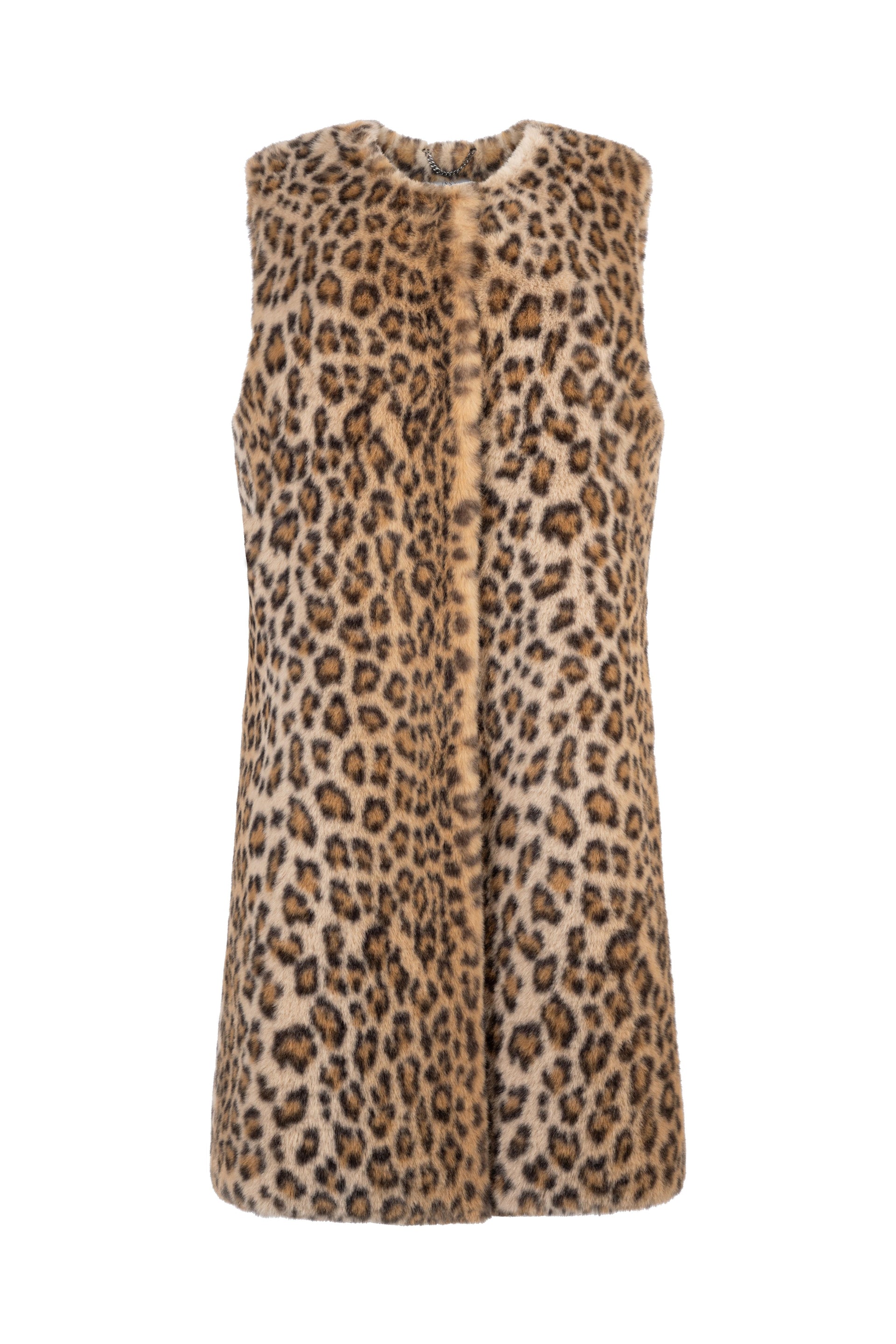Lila Sleeveless Coat Vegan Luxe Leopard Faux Fur