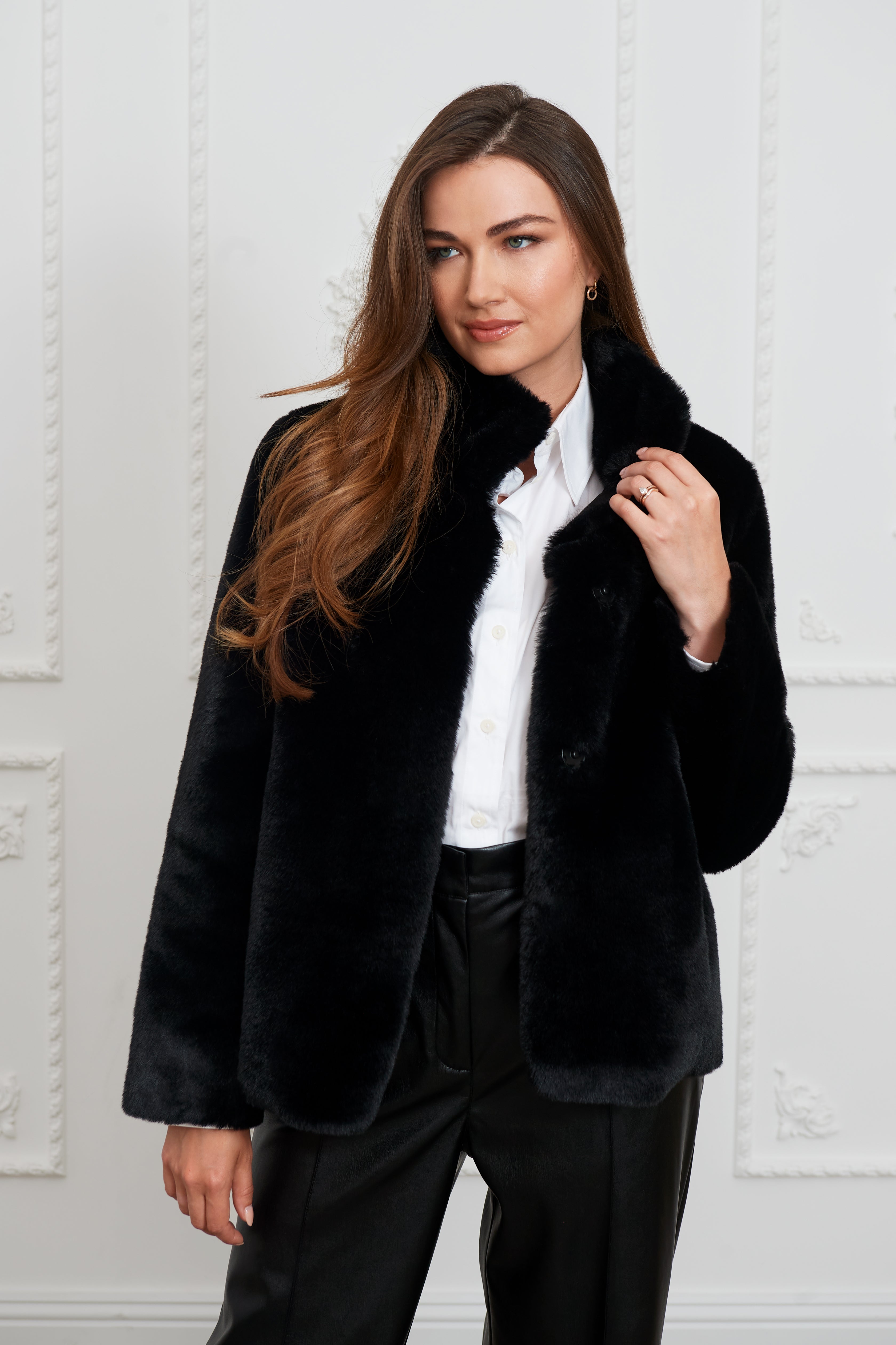 Black faux shearling coat womens best sale