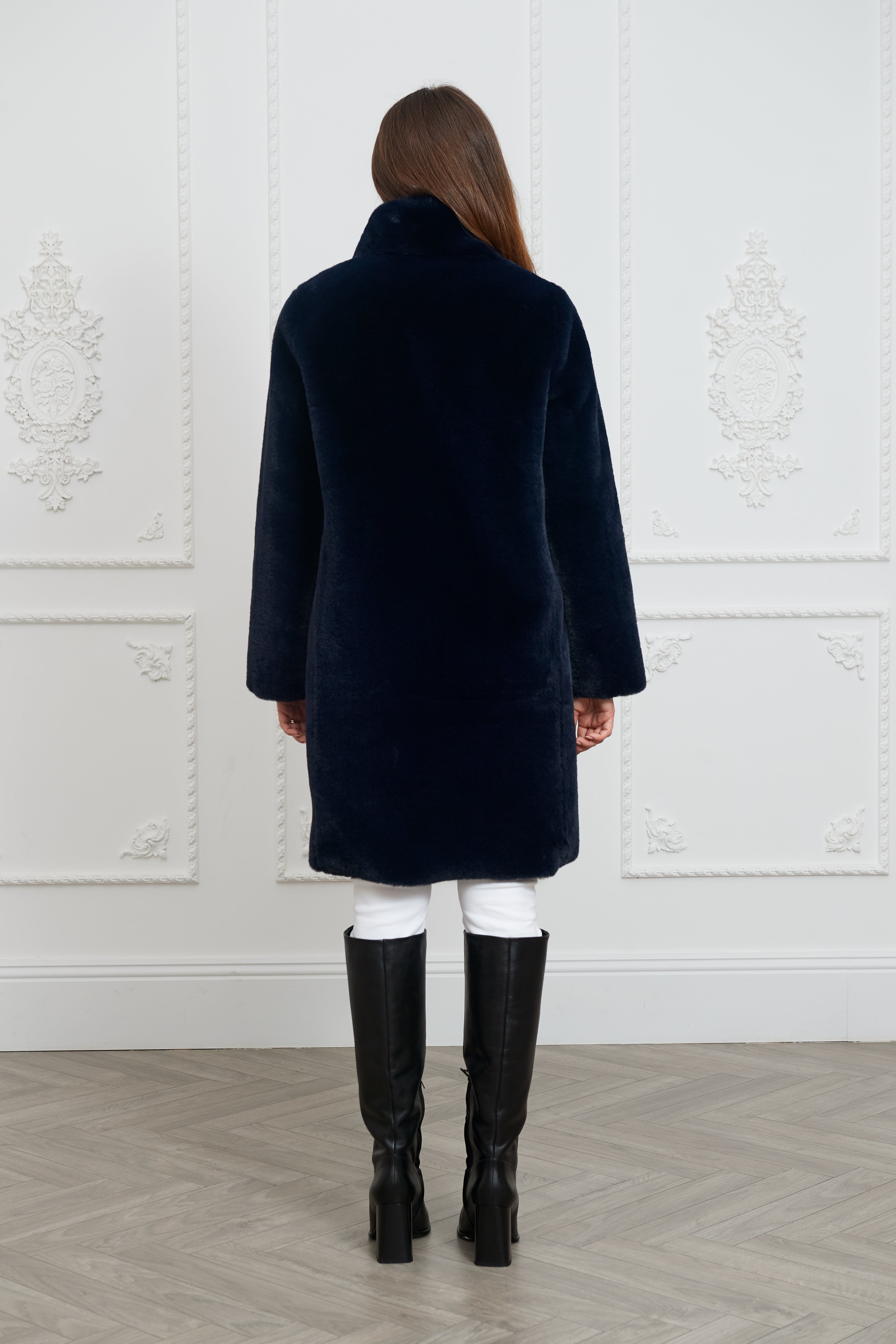 Midnight blue faux fur on sale coat