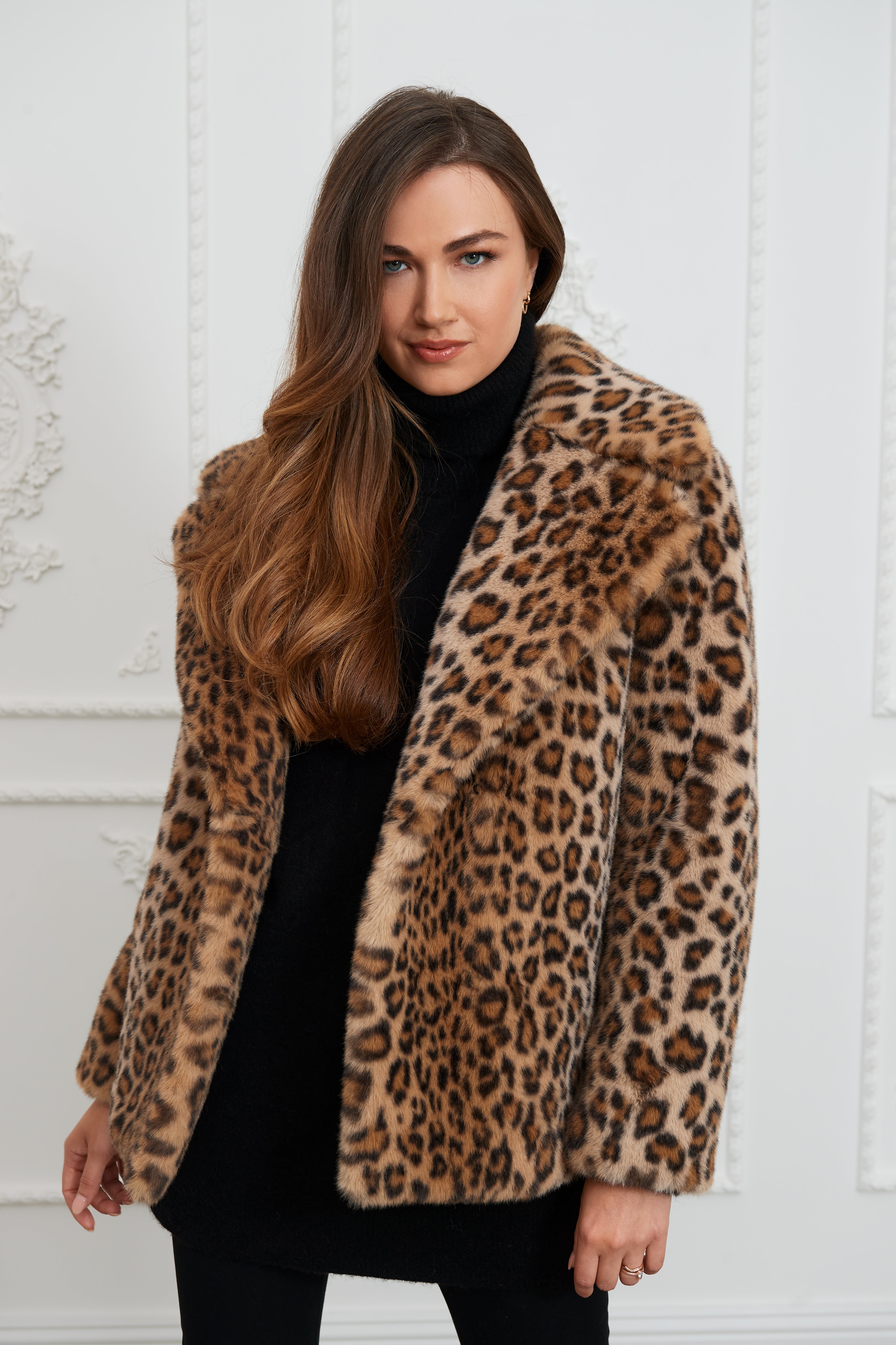 Lipsy snow clearance leopard fur coat