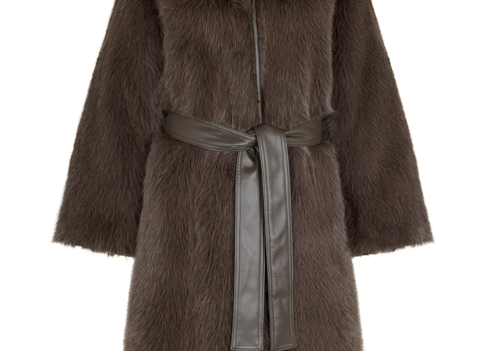 Cleo Luxe Recycled Vegan Faux Fur Belted Coat Brown