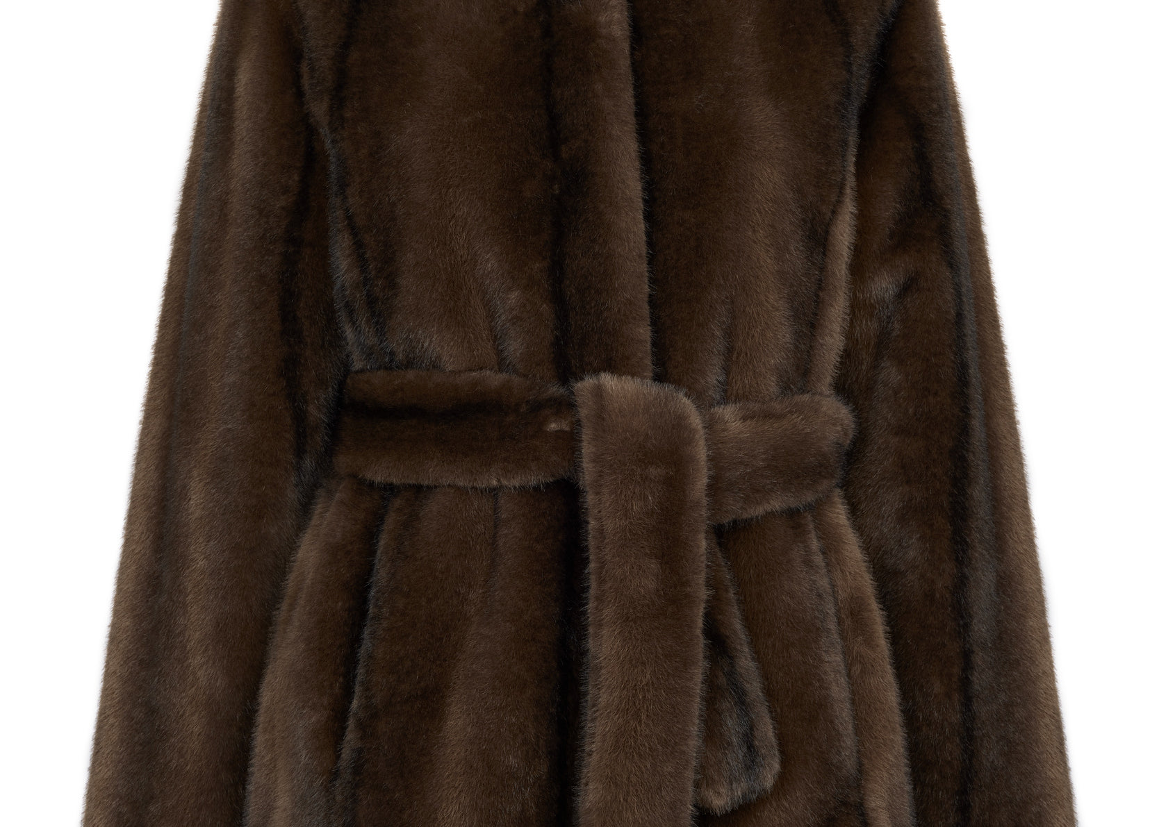 Elsa Luxe Recycled Vegan Belted Faux Fur Jacket Brown
