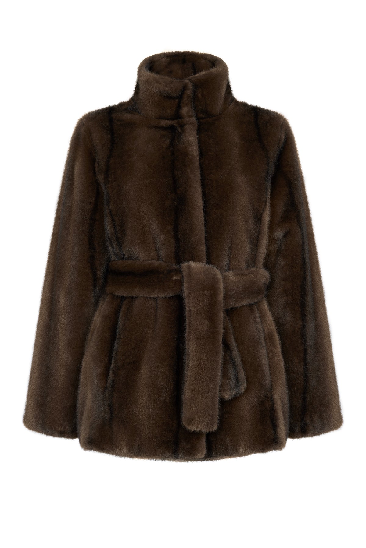 Elsa Luxe Recycled Vegan Belted Faux Fur Jacket