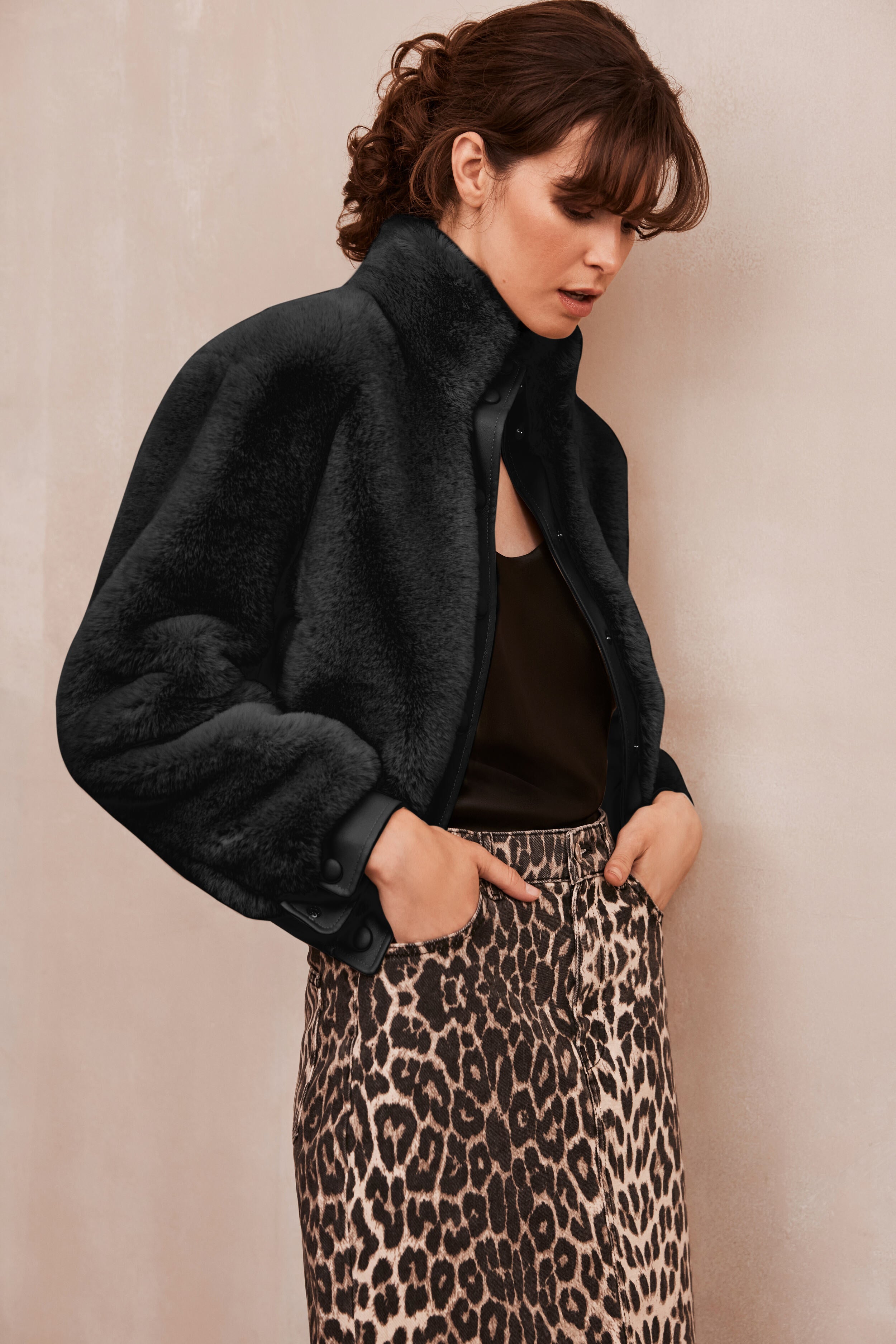 Jolie Bomber Jacket Vegan Luxe Pile Faux Fur Black – Issy London
