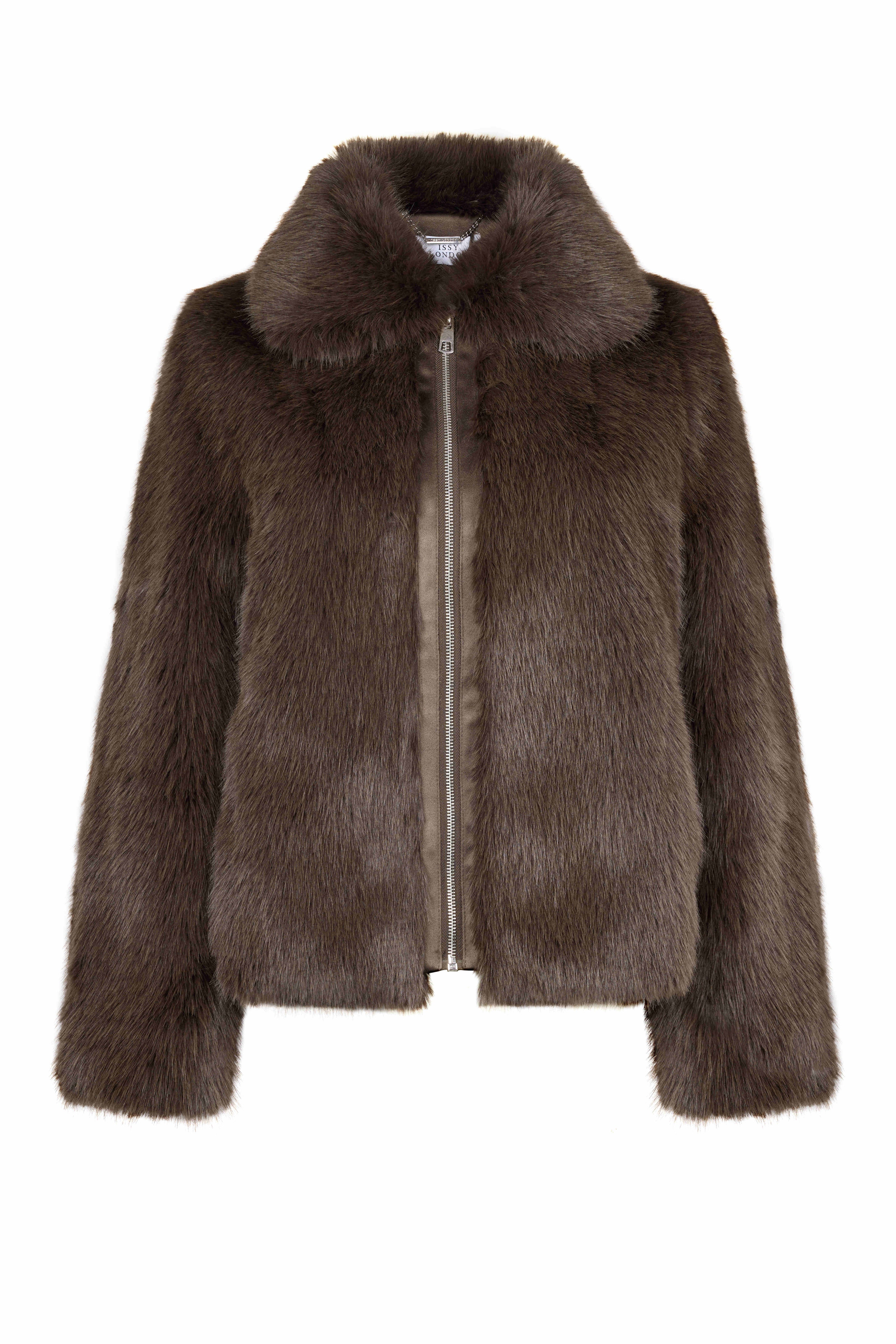 Karla Bomber Jacket Vegan Luxe Faux Fur Brown – Issy London