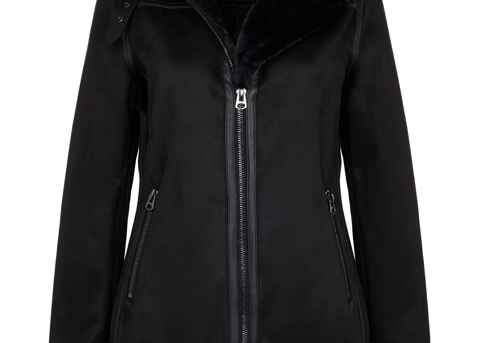 Leah Faux Suede & Fur Vegan Biker Jacket Black