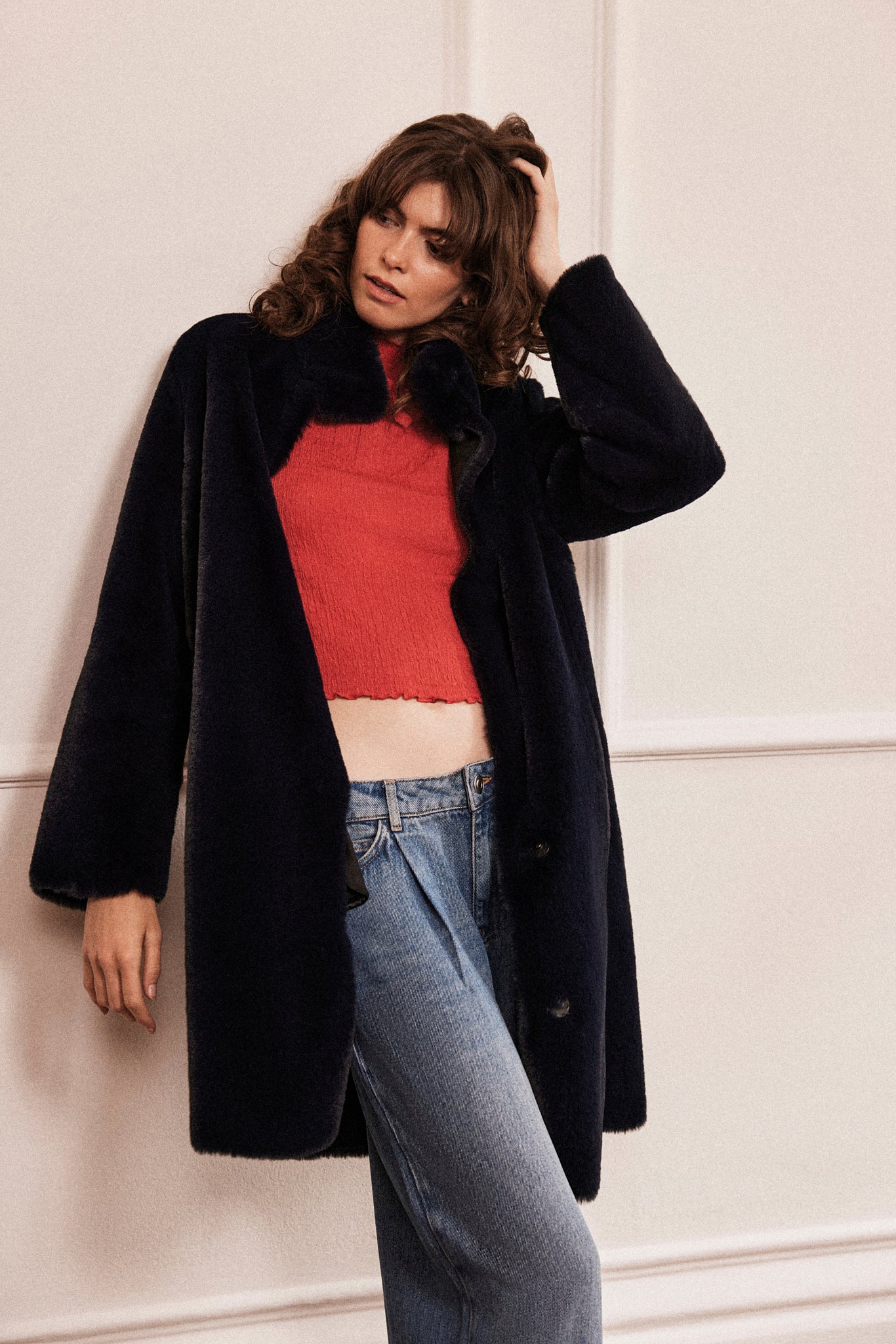 Jackie Faux Fur Shearling Coat Midnight Blue – Issy London