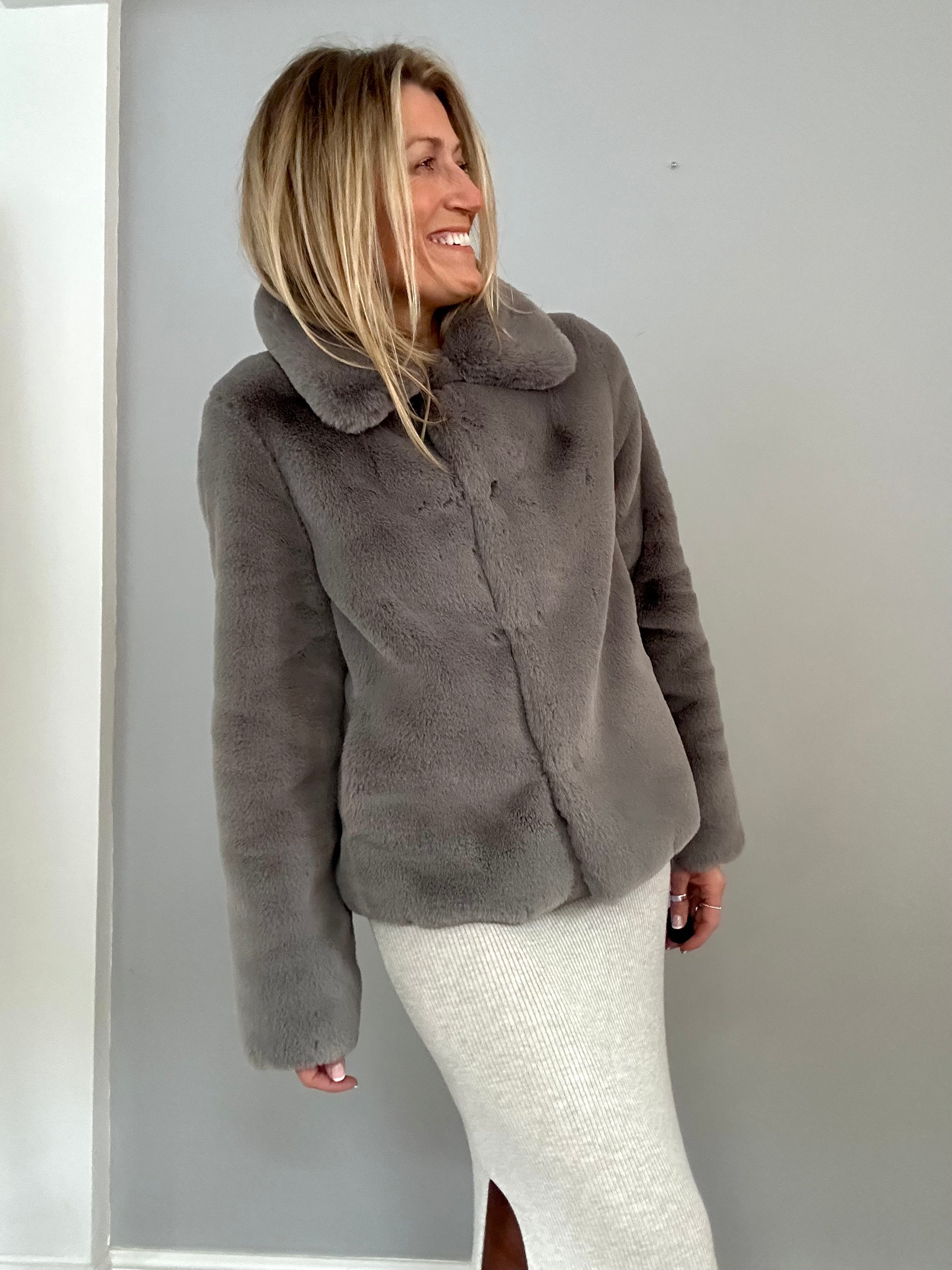 Dark grey faux sales fur jacket