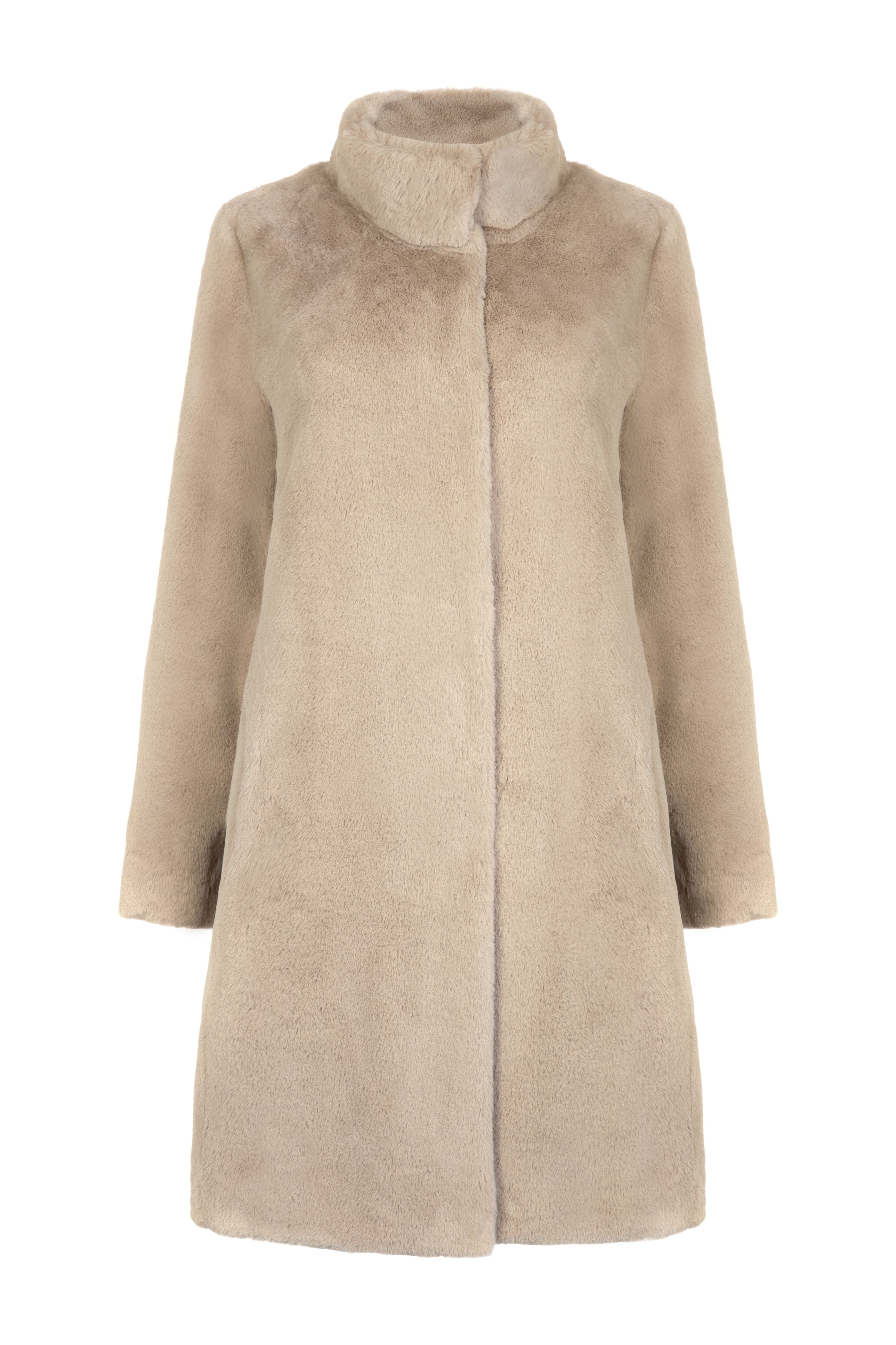 Camel collarless sales longline coat