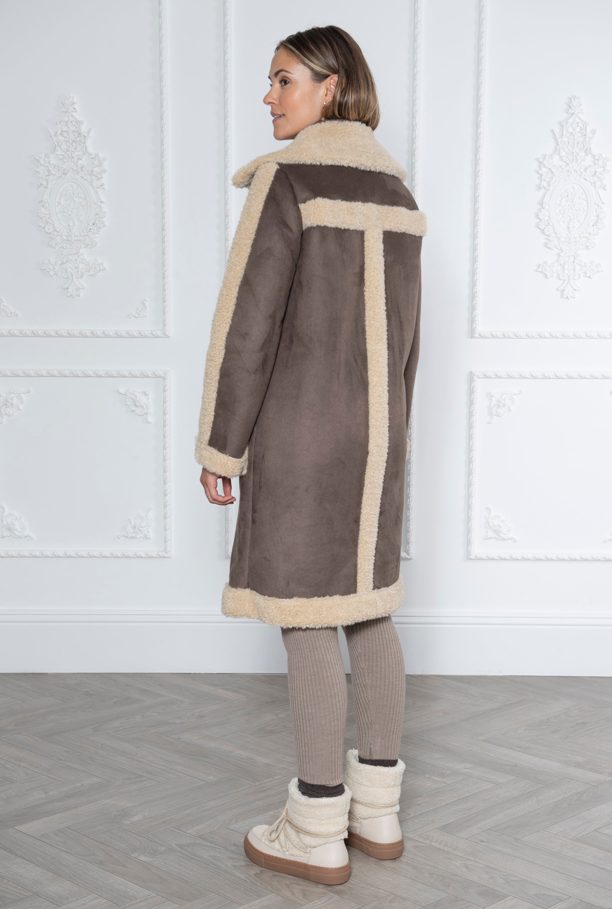 Long faux sheepskin clearance coat