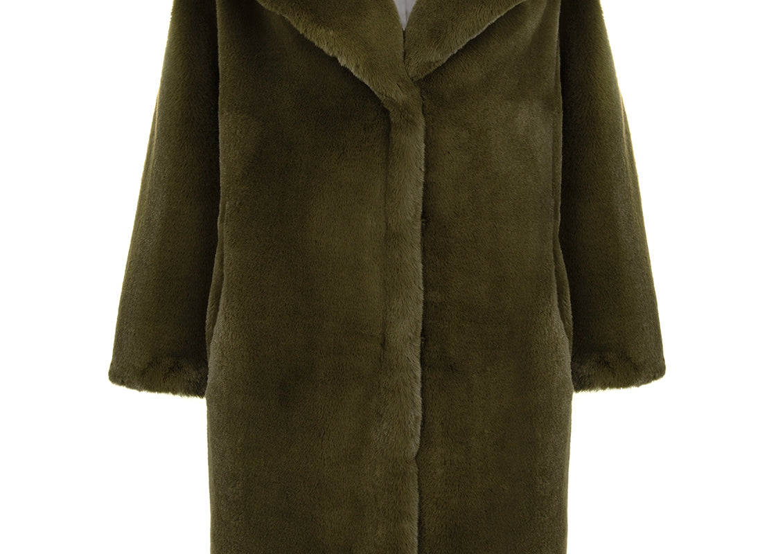 Greta Luxe Longline Faux Fur Coat Olive Green