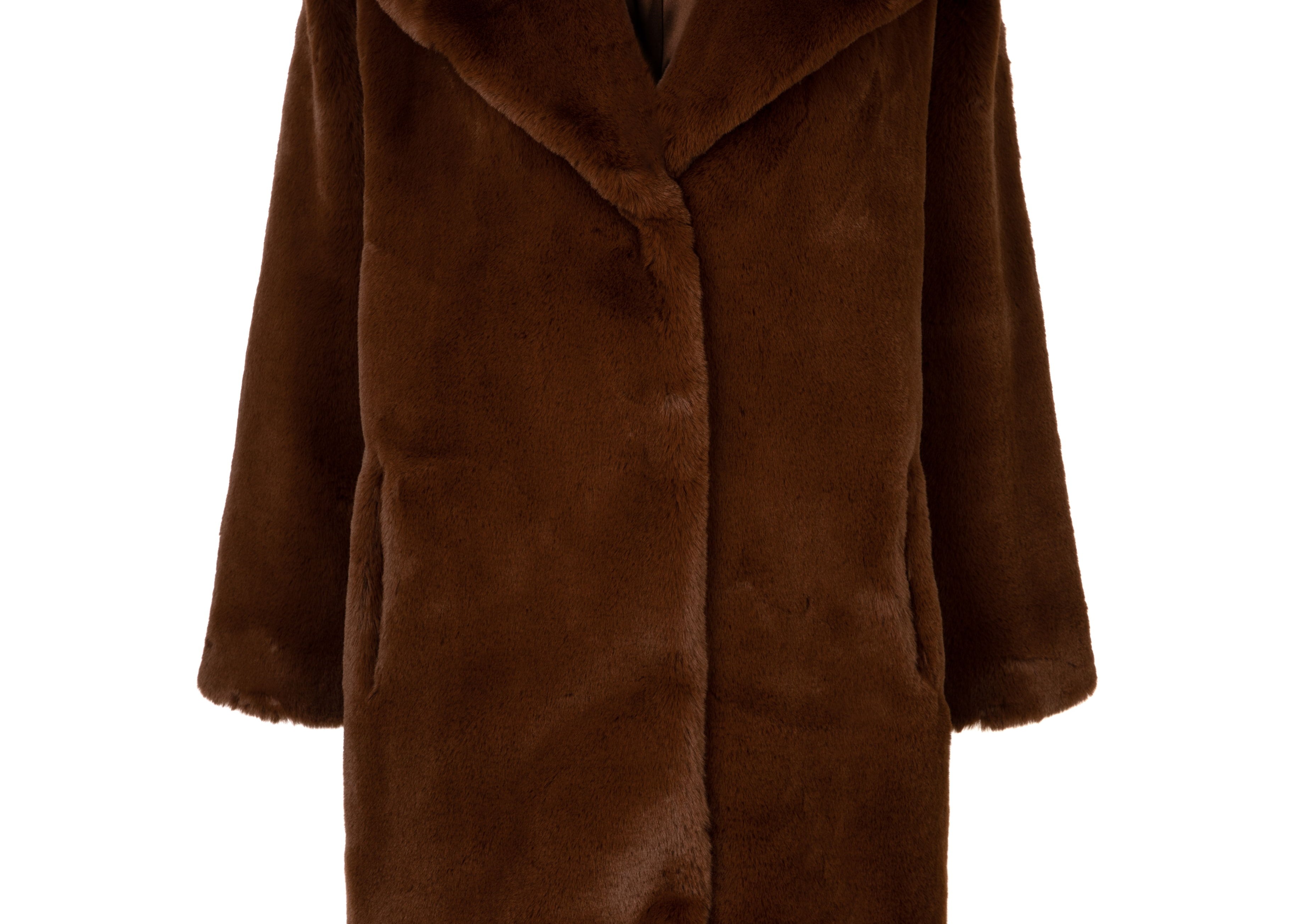 Greta Luxe Long Faux Fur Coat Mahogany Brown