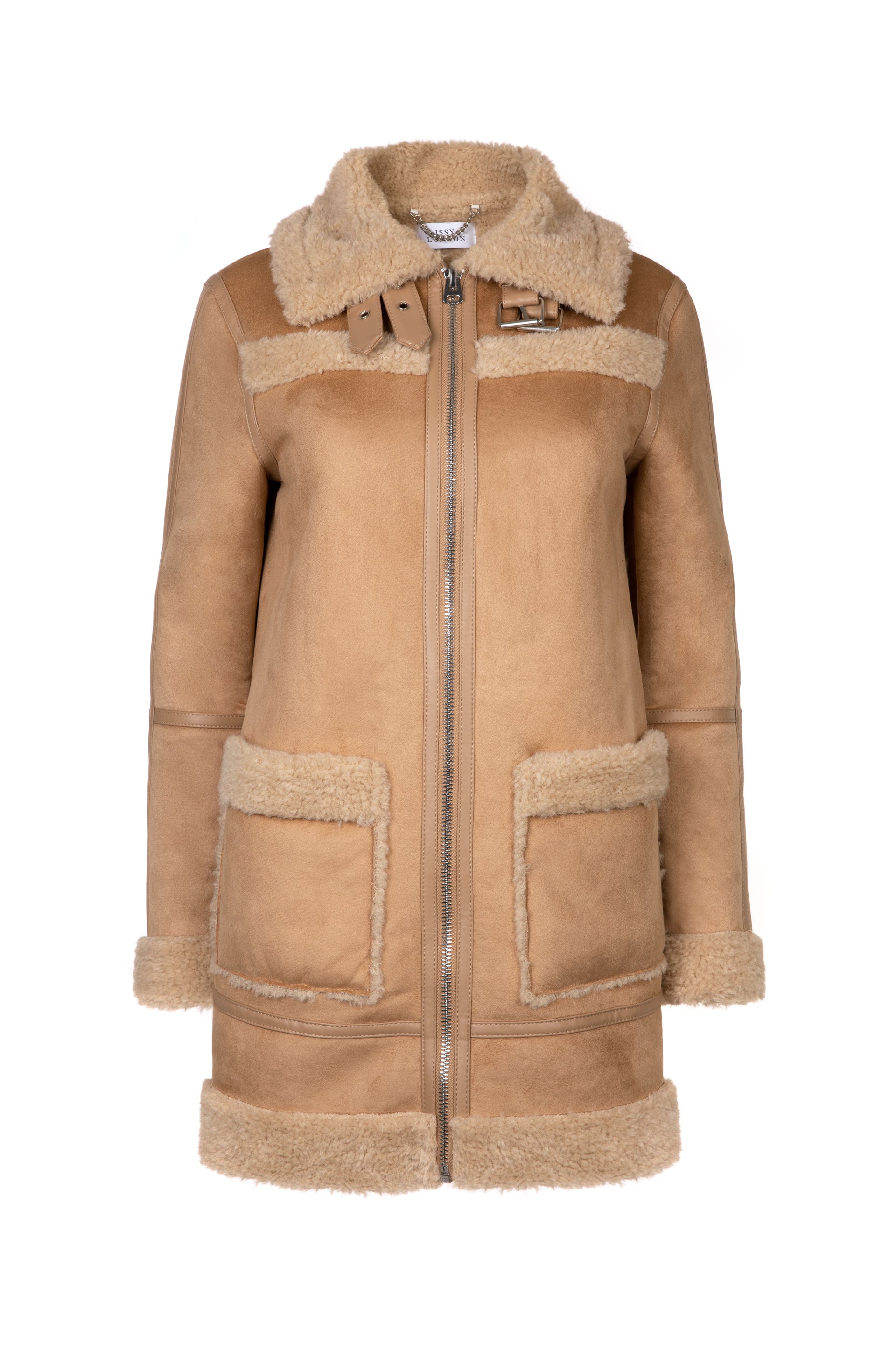 Farah Faux Shearling Coat Caramel